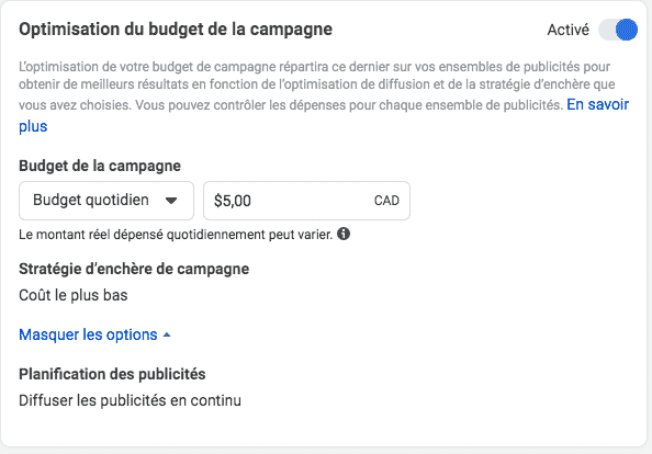 budget campagne facebook